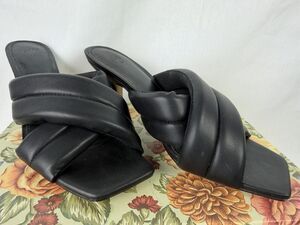 H&M Black Leather Square Toe Heel Puffy Strap Size 5